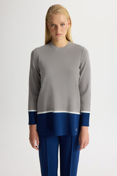 Renk Bloklu Triko Tunik Navy - MISS DALIDA (1)