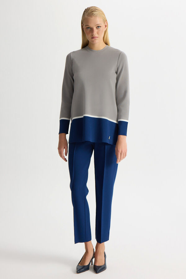 Renk Bloklu Triko Tunik Navy - 4