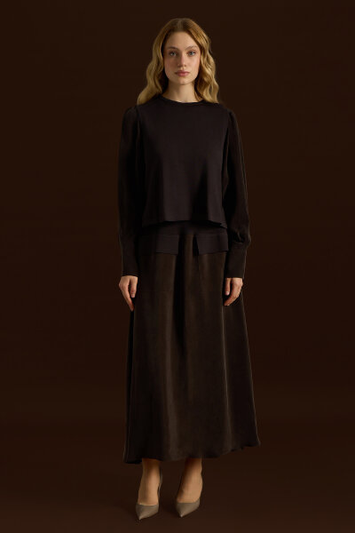 Cep Detaylı Cupro Etek Kahverengi 