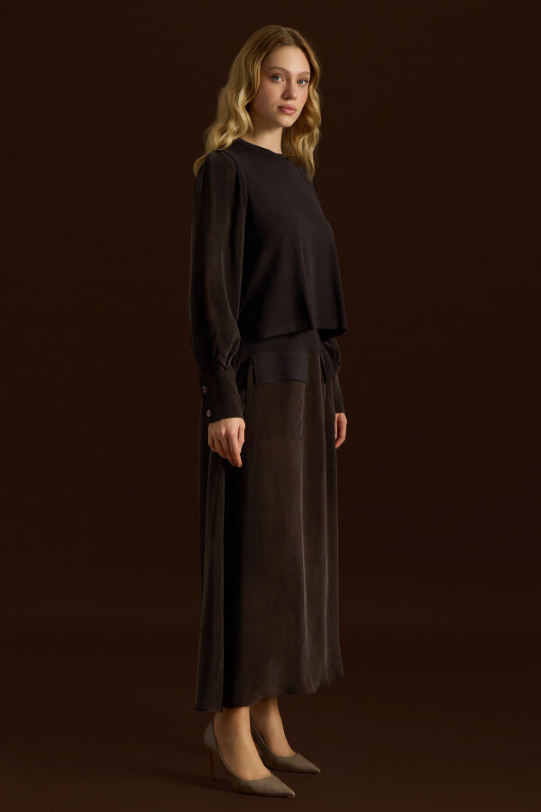 Cep Detaylı Cupro Etek Kahverengi - 2