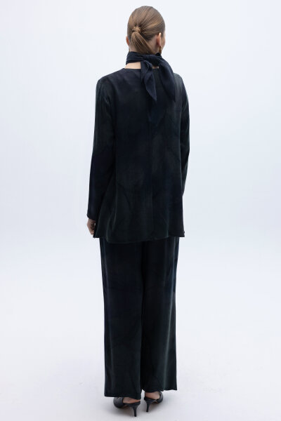 Renkli Desenli Bol Paça Pantolon Lacivert - 3