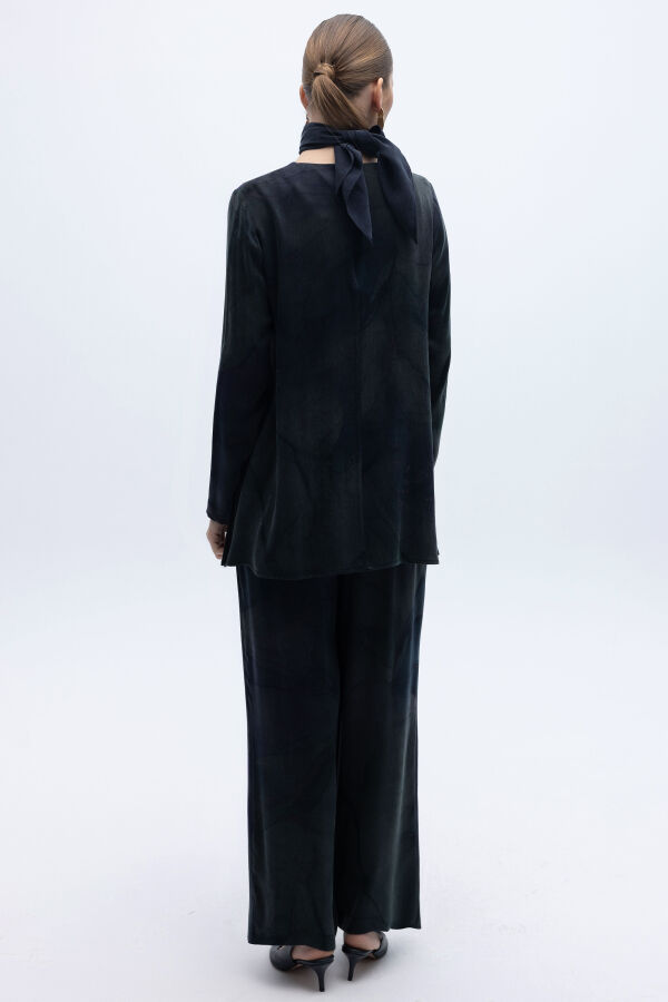 Renkli Desenli Bol Paça Pantolon Lacivert - 3