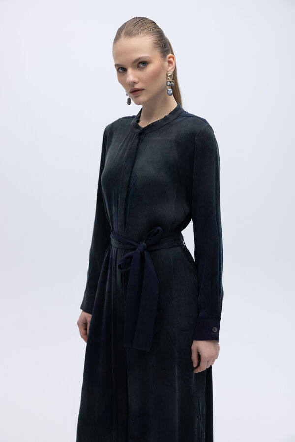 Renkli Uzun Kuşaklı Kap Lacivert - 3