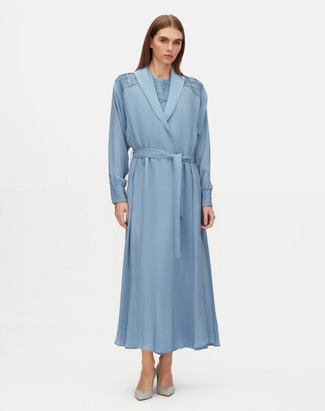 Rib Detailed Shawl Collar Cape - 5