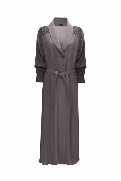 Rib Detailed Shawl Collar Cape - 7