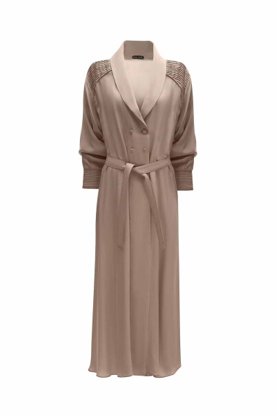 Rib Detailed Shawl Collar Cape - 9
