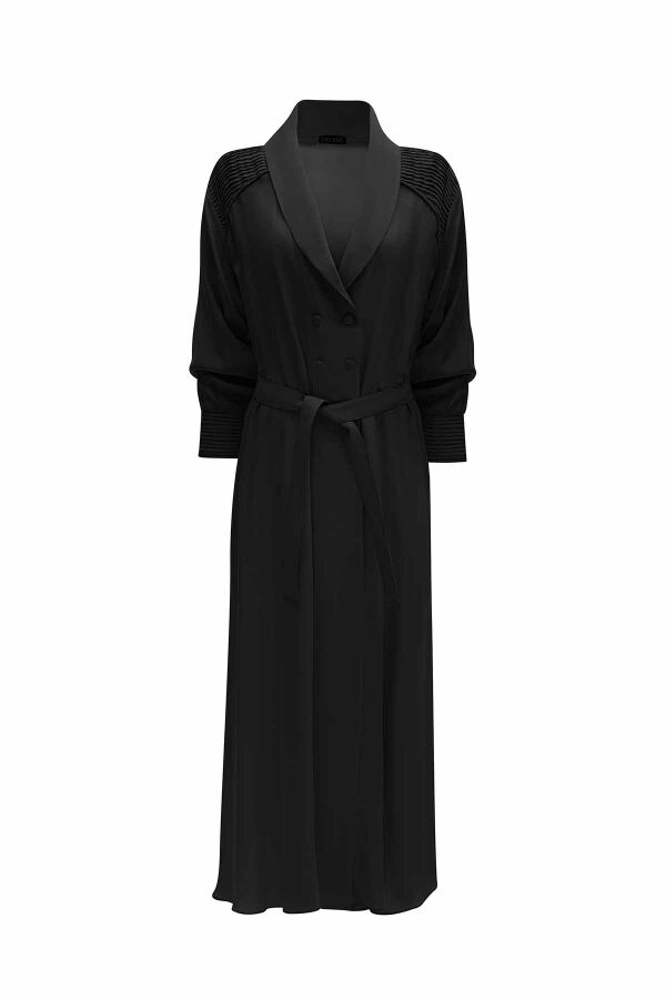 Rib Detailed Shawl Collar Cape - 11