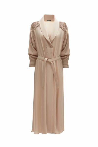 Rib Detailed Shawl Collar Cape - 1
