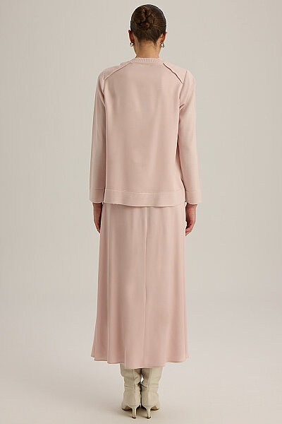 Ribana Yaka Triko-Kumaş Tunik Pudra - 7