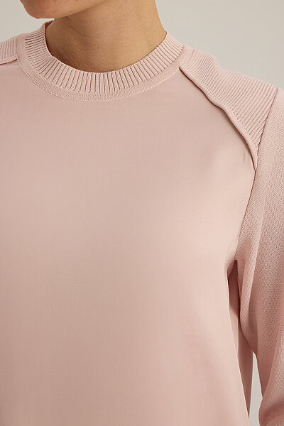 Ribana Yaka Triko-Kumaş Tunik Pudra - 6