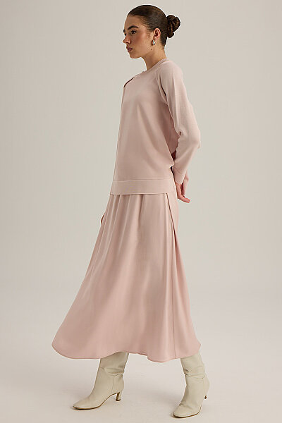 Ribana Yaka Triko-Kumaş Tunik Pudra - 4
