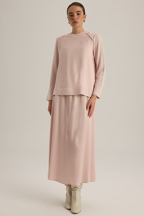 Ribana Yaka Triko-Kumaş Tunik Pudra - 2