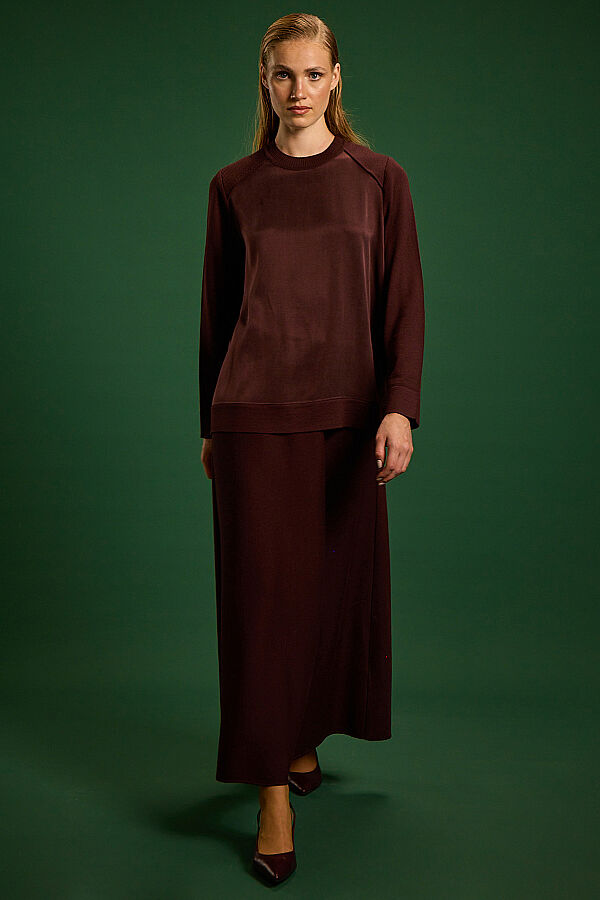 Ribana Yaka Triko-Kumaş Tunik Vişne - 2