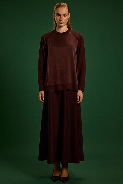 Ribana Yaka Triko-Kumaş Tunik Vişne - 1