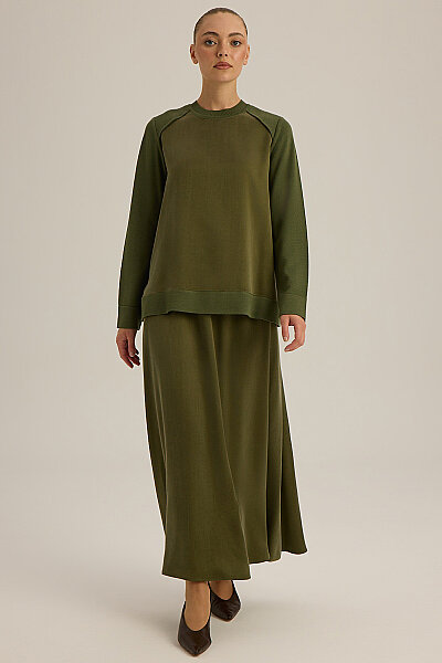 Ribana Yaka Triko-Kumaş Tunik Haki - Miss Dalida (1)
