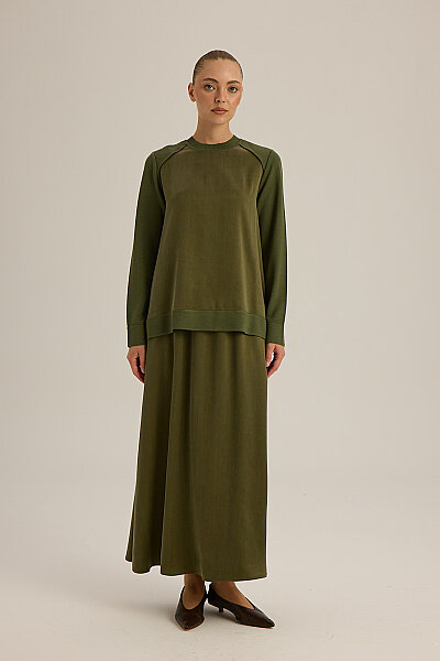 Ribana Yaka Triko-Kumaş Tunik Haki 