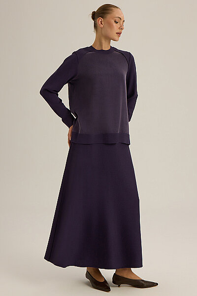 Ribana Yaka Triko-Kumaş Tunik Mor - 3