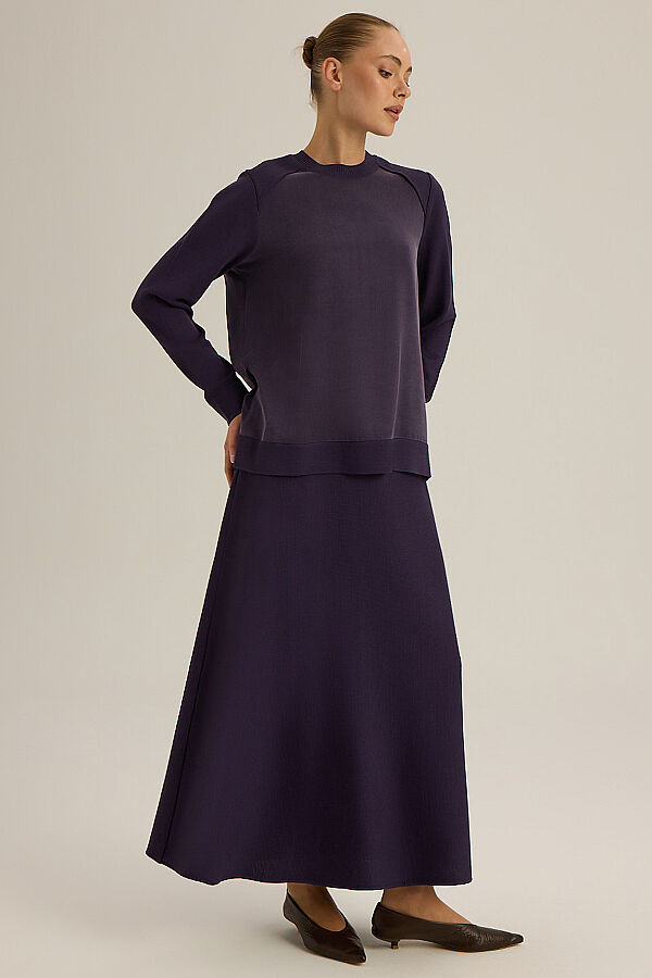 Ribana Yaka Triko-Kumaş Tunik Mor - 3