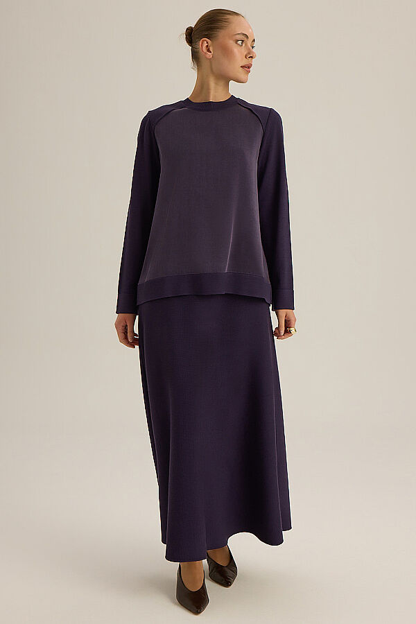 Ribana Yaka Triko-Kumaş Tunik Mor - 2