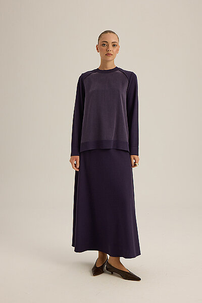 Ribana Yaka Triko-Kumaş Tunik Mor 