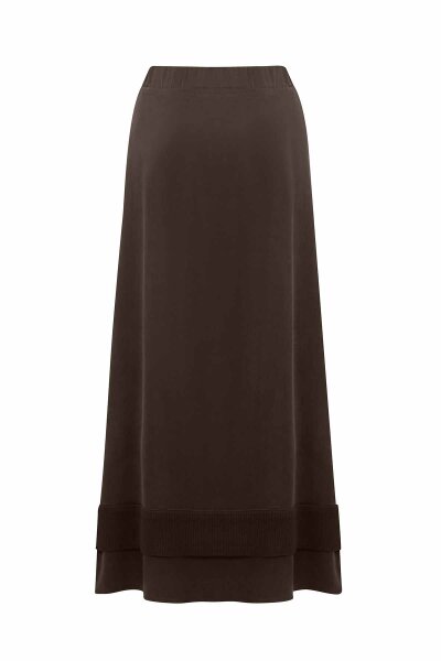 Ribbed Detail Brown Cupro Skirt - 1