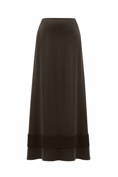 Ribbed Detail Brown Cupro Skirt - 2