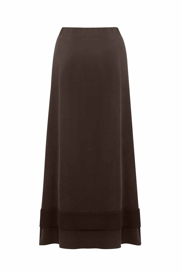 Ribbed Detail Brown Cupro Skirt - 1