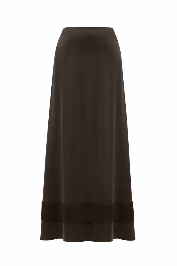 Ribbed Detail Brown Cupro Skirt - 2