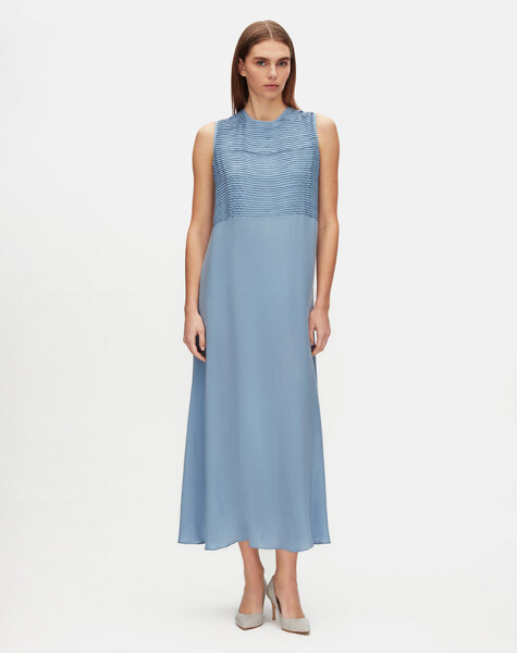 Ribbed Front Sleeveless Cupro Dress - 2
