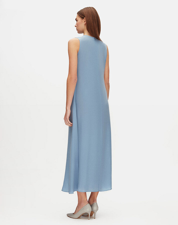 Ribbed Front Sleeveless Cupro Dress - 5