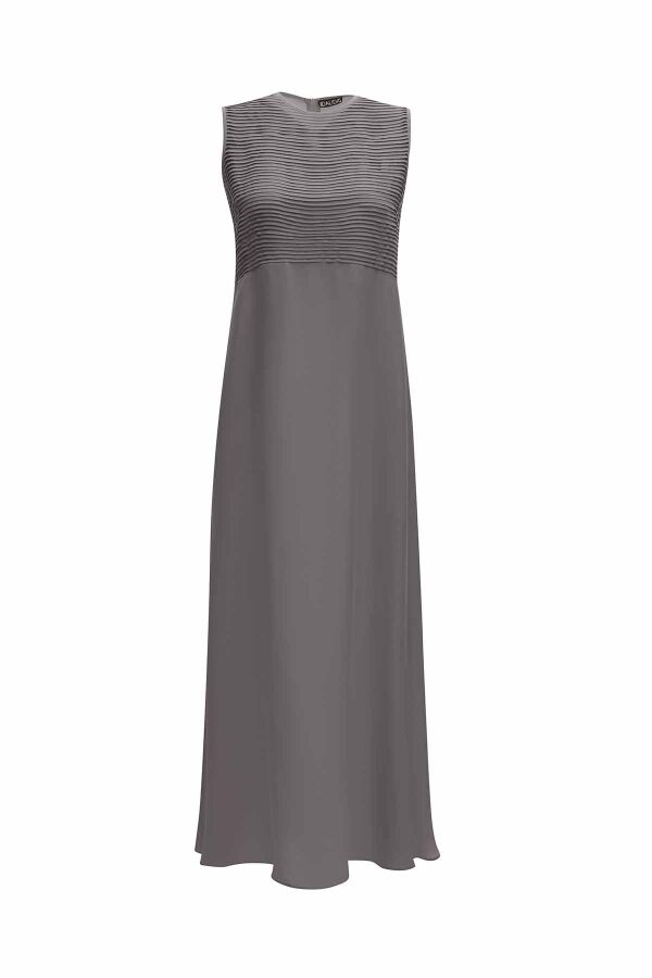 Ribbed Front Sleeveless Cupro Dress - 6