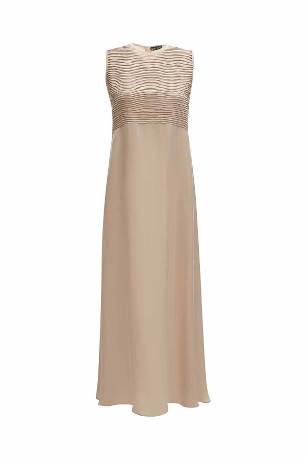 Ribbed Front Sleeveless Cupro Dress - 10