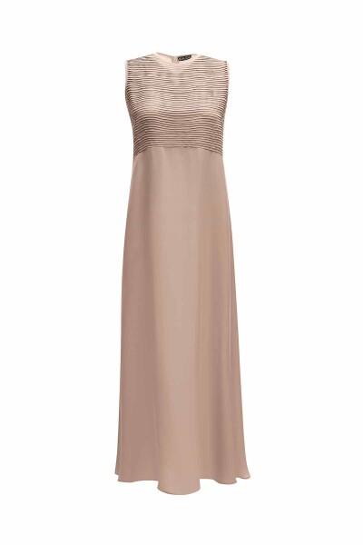 Ribbed Front Sleeveless Cupro Dress - 1