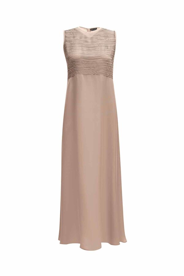 Ribbed Front Sleeveless Cupro Dress - 1