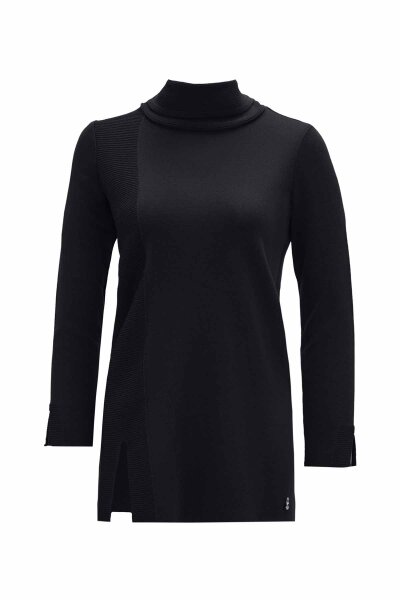 Ribbed Knit Turtleneck Black Tunic 