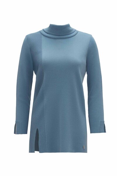 Ribbed Knit Turtleneck Blue Tunic 