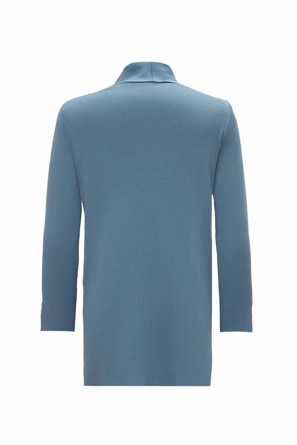 Ribbed Knit Turtleneck Blue Tunic - 2