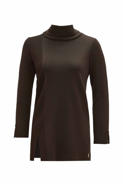 Ribbed Knit Turtleneck Brown Tunic 