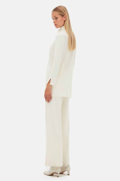 Ribbed Knit Turtleneck Ecru Tunic - 5