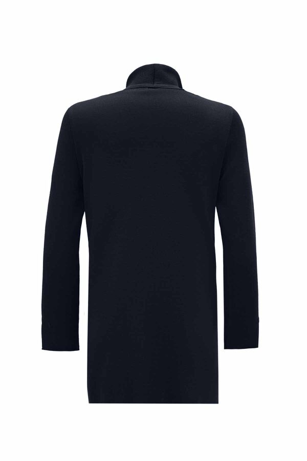 Ribbed Knit Turtleneck Navy Blue Tunic - 2