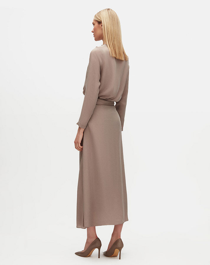 Round Collar Button Detailed Cupro Tunic - 4