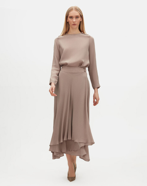 Round Collar Button Detailed Cupro Tunic - 2