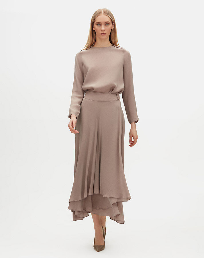 Round Collar Button Detailed Cupro Tunic - 2