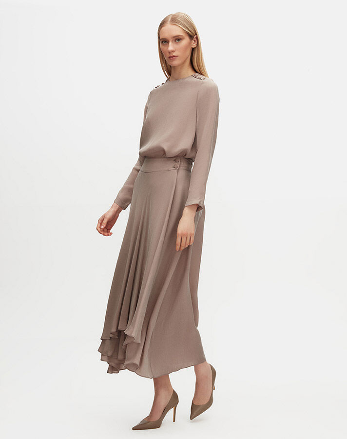Round Collar Button Detailed Cupro Tunic - 5