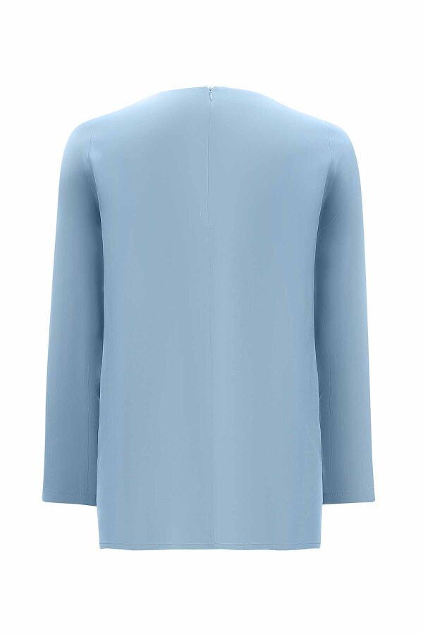 Round Collar Button Detailed Cupro Tunic - 7