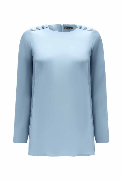Round Collar Button Detailed Cupro Tunic - 6