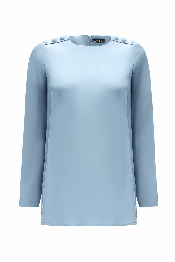 Round Collar Button Detailed Cupro Tunic - 6