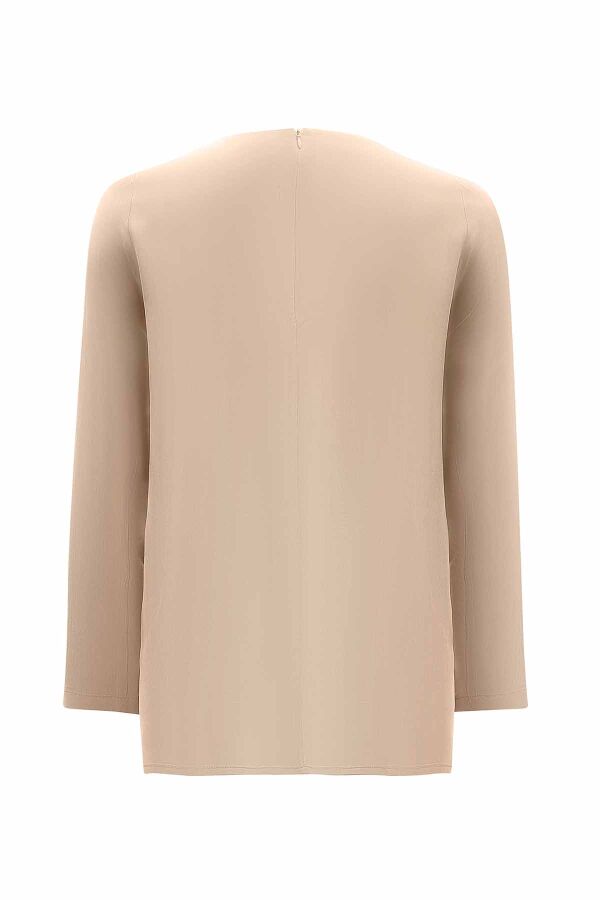 Round Collar Button Detailed Cupro Tunic - 3