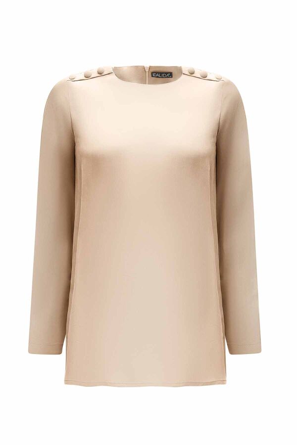 Round Collar Button Detailed Cupro Tunic - 1