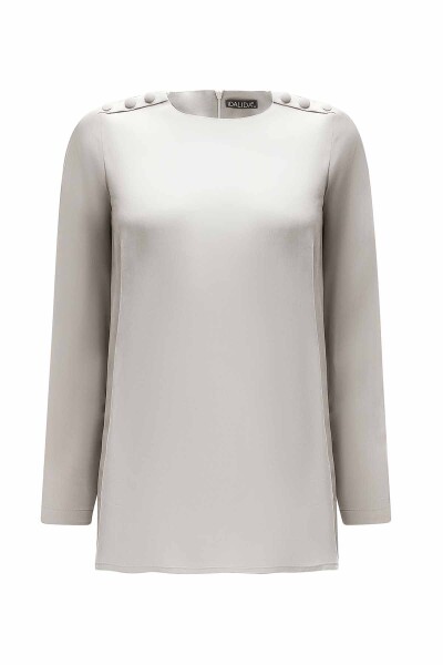 Round Collar Button Detailed Cupro Tunic - 8